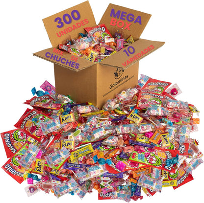 Mega Box de Chuches 300 Unidades con Escalofríos | Caja Surtida de Golosinas Sin Alérgenos | Mix de 10 Variedades para Fiestas, Piñatas, Halloween y Conos Dulces