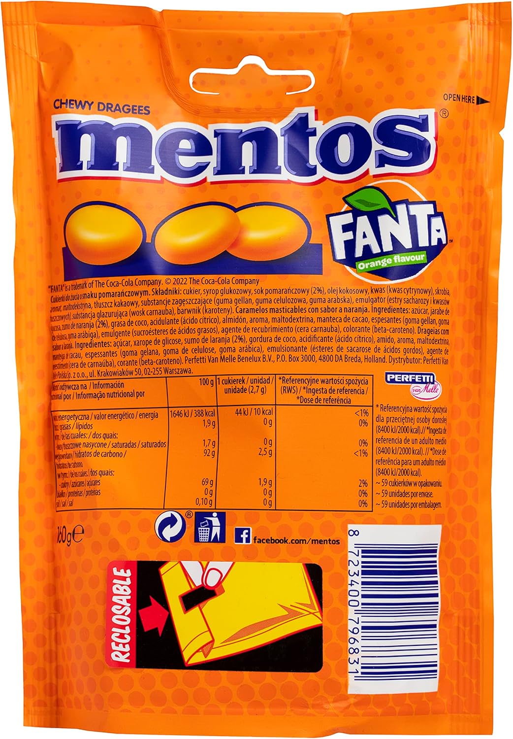 Mentos Fanta Edición Limitada, Caramelo Masticable - 7 bolsas de 160 gr (Total 1120 gr)