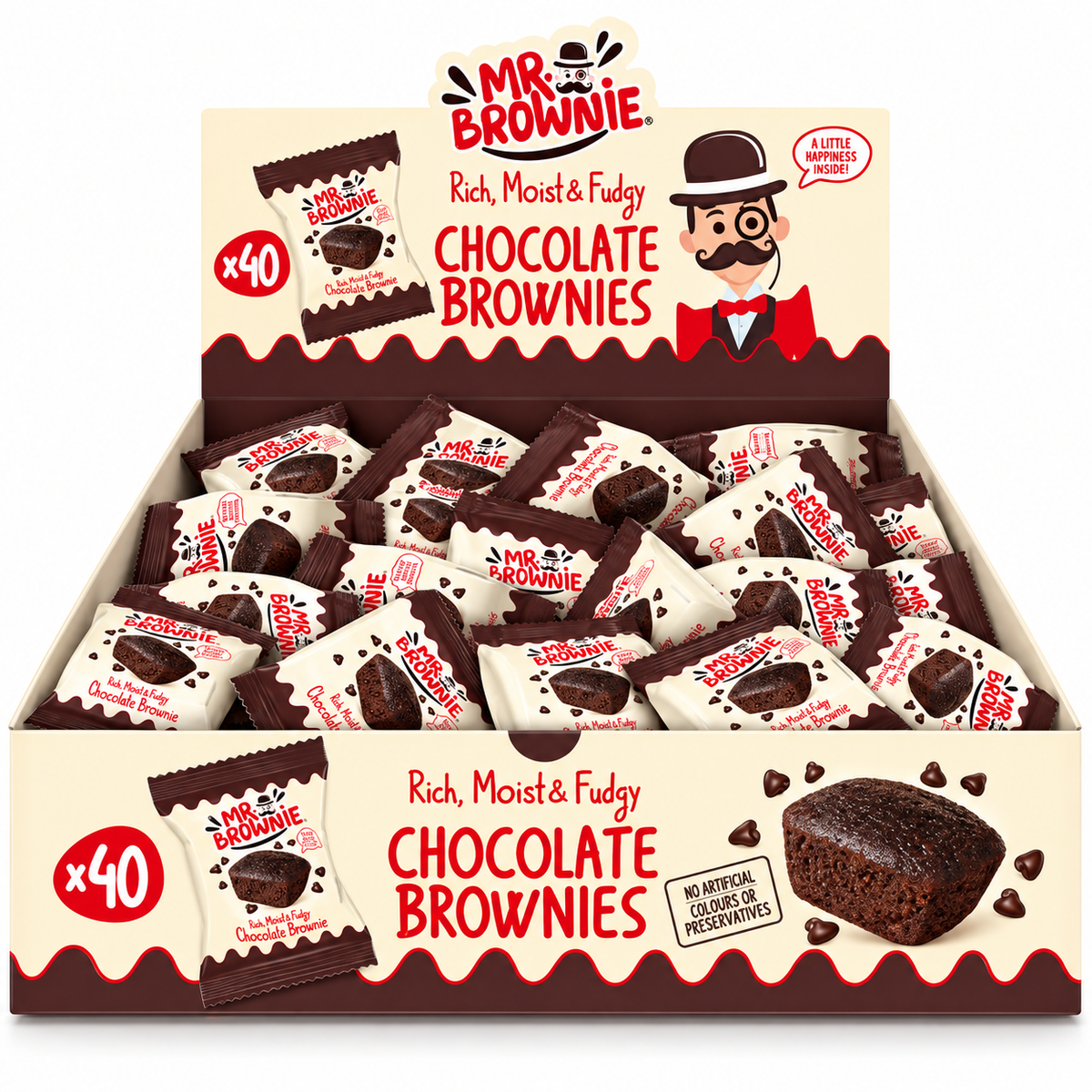 Mr Brownie Brownies de Chocolate con Chocolate Belga – Caja de 40 Unidades