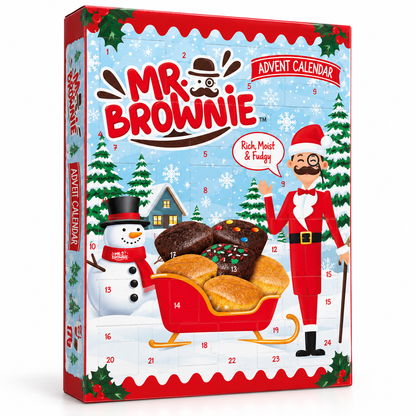 Mr Brownie Calendario de Adviento – 24 Brownies Individuales, 600 g, 6 Variedades de Brownie