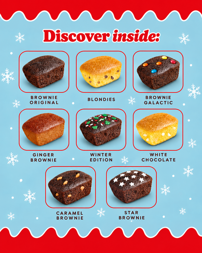 Mr Brownie Calendario de Adviento – 24 Brownies Individuales, 600 g, 6 Variedades de Brownie
