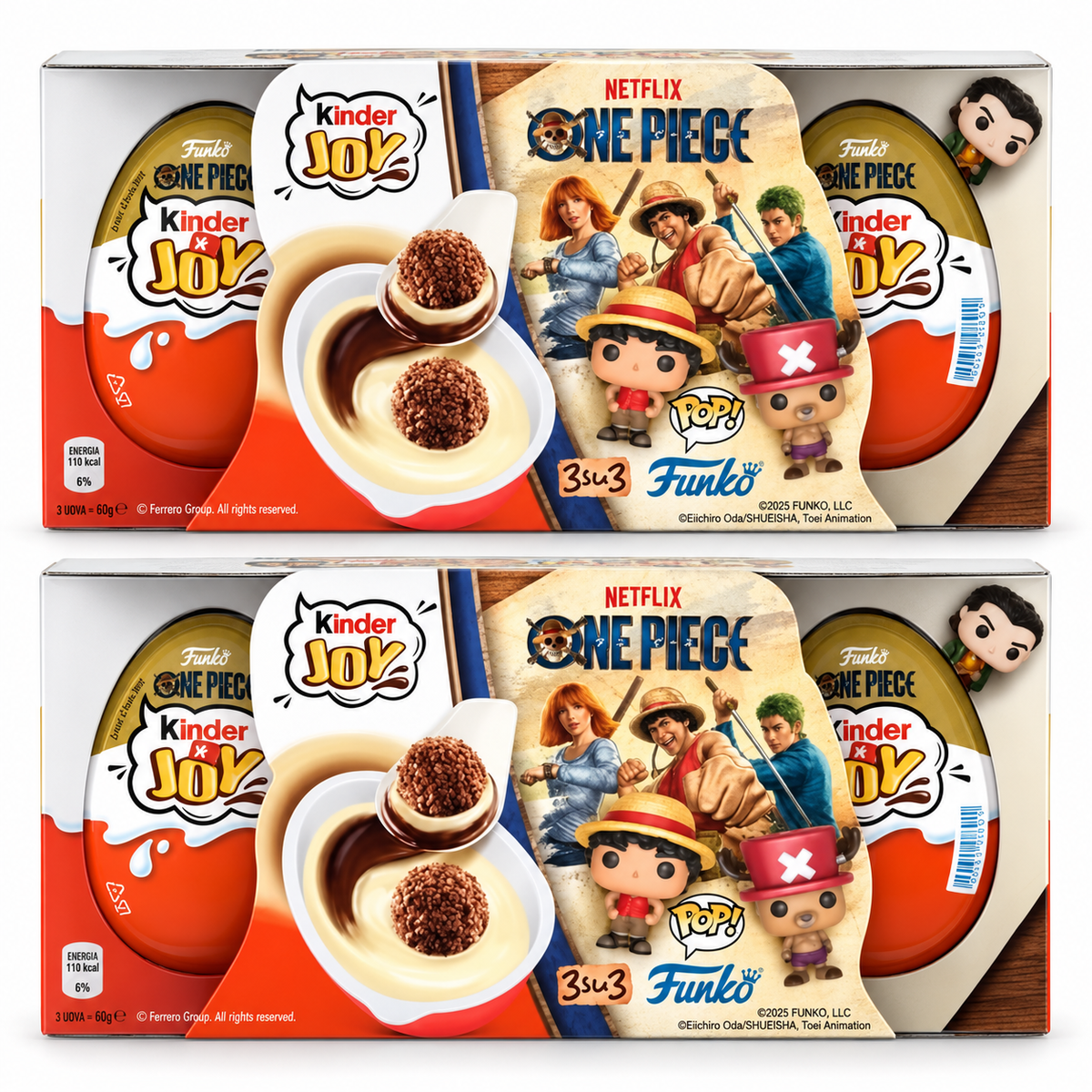 Kinder Joy One Piece – 2 Packs de 3 Huevos Sorpresa, 6 Unidades, 120 g