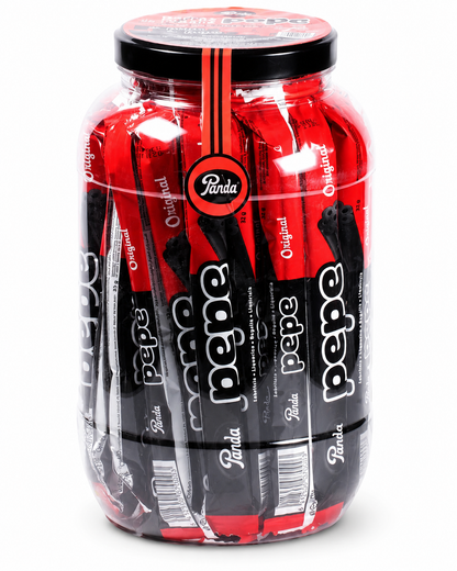 Panda Pepe Original Regaliz Negro Bote 40 Unidades x 32 g | Barras de Regaliz Envueltas Individualmente | Formato 1,28 kg para Fiestas, Eventos y Compartir