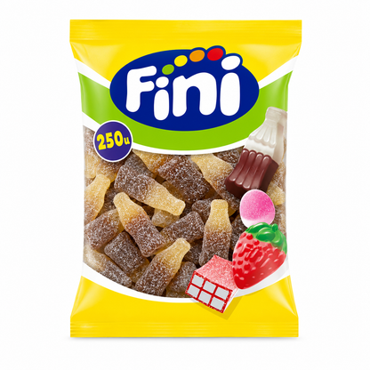 Fini Botellas Cola Pica 250 Unidades | Gominolas Ácidas Sabor Cola con Azúcar | Bolsa Ahorro para Fiestas, Cumpleaños y Candy Bar