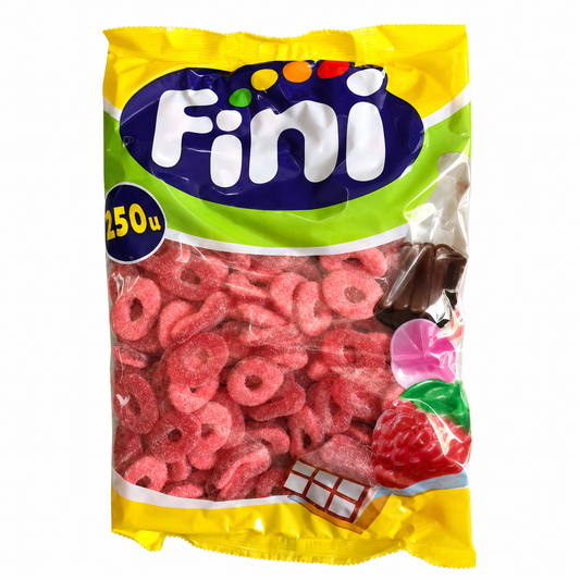 Fini Aros de Fresa Pica 250 Unidades | Gominolas Ácidas Sabor Fresa con Azúcar | Bolsa Ahorro para Fiestas, Cumpleaños y Candy Bar