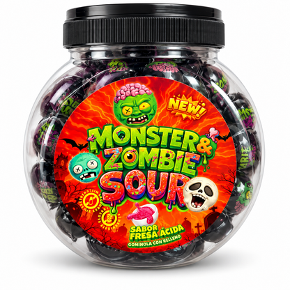 Cool Candies Monster & Zombie Sour – 60 Gominolas Rellenas Sabor Fresa Ácida