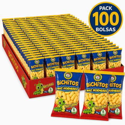 Bichitos de Maíz Horneado Pack 30 Bolsas x 14 g | Snack de Maíz Natural Sin Gluten | Aperitivo Individual Crujiente para Cumpleaños, Fiestas, Colegios, Meriendas y Piñatas