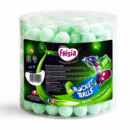 Frisia Rocket Balls Manzana Ácida 200 Unidades | Bolas de Caramelo Sabor Manzana Verde | Golosinas Ácidas para Cumpleaños, Fiestas, Piñatas y Candy Bar