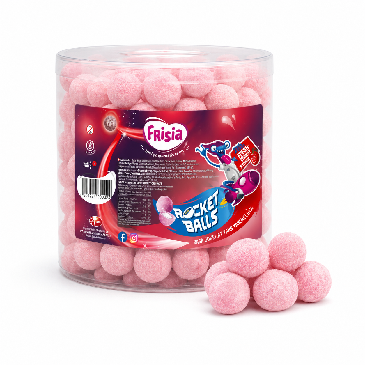 Frisia Rocket Balls Manzana Ácida 200 Unidades | Bolas de Caramelo Sabor Manzana Verde | Golosinas Ácidas para Cumpleaños, Fiestas, Piñatas y Candy Bar