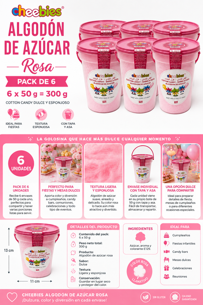 Cheebies Algodón de Azúcar Rosa Pack de 6 x 50 g – 300 g – Golosinas para Fiestas y Cumpleaños