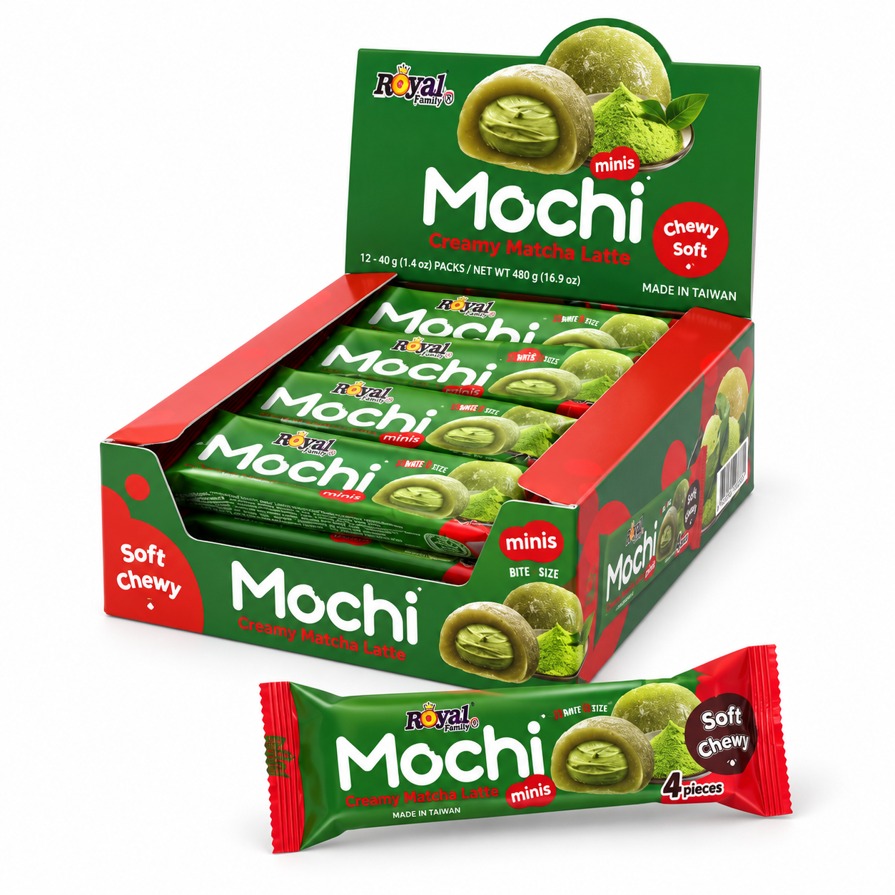 Royal Family Mochi Creamy Matcha Latte – 12 Paquetes de 40 g