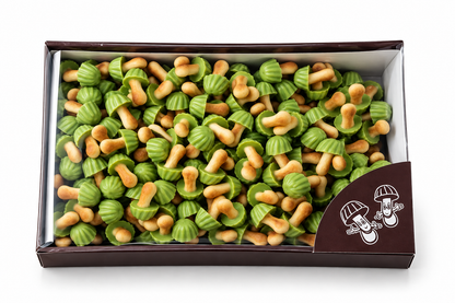 Funny Mushrooms Setitas de Galleta con Cobertura – 1 kg | Sabores Chocolate con Leche, Chocolate Blanco, Fresa, o Pistacho (Chocolate Blanco)