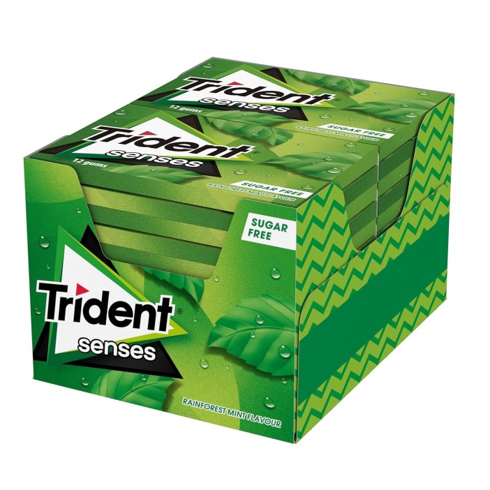 Chicles Trident Senses sabor menta verde y menta piperita sin azúcar - Paquete de 12 envases de 23 g